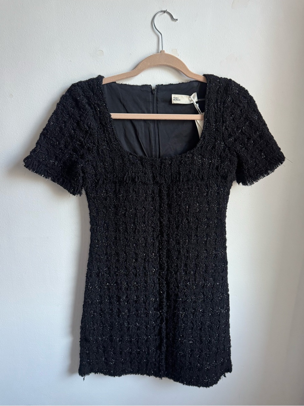 Tory Burch Black Tweed Short-Sleeve Mini Dress